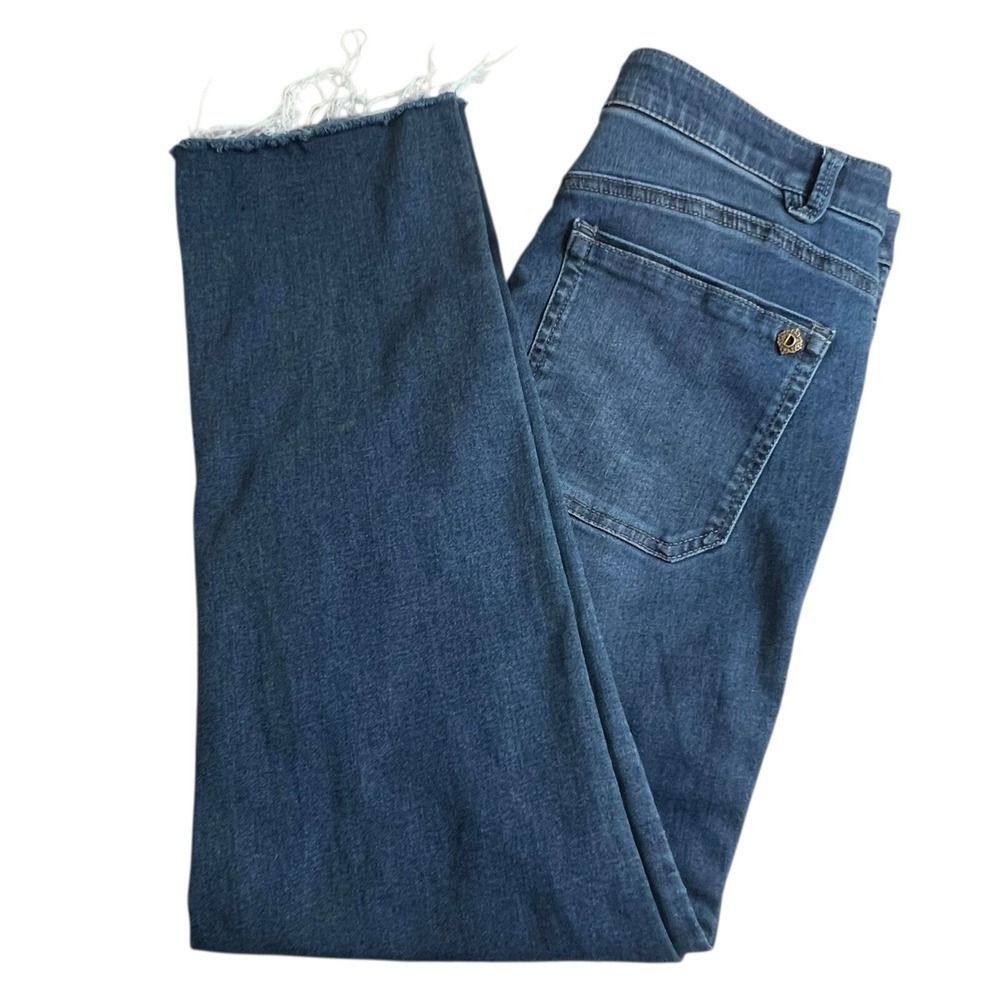 Democracy Ab Technology Womens 8 Medium Wash Mid Rise Raw Hem Straight Leg Jeans